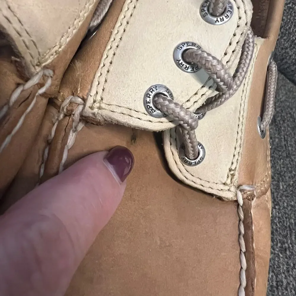 Sperry Top Sider Billfish Boat Shoes Mens 8.5 Tan Beige Leather Air Mesh Rugged